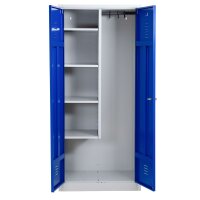 G-Office Gürkan CLC/HD.1880 Putzmittelschrank, 180 x 80 x 50 cm (HxBxT), 7035 Lichtgrau, 5010 Enzianblau, Zylinderschloss