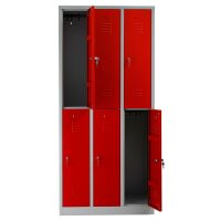 G-Office Gürkan WRC.6(3.2).19590 Doppelstöckiger Garderobenschrank, 195 x 90 x 50 cm (HxBxT), 7035 Lichtgrau, 3000 Feuerrot, Zylinderschloss