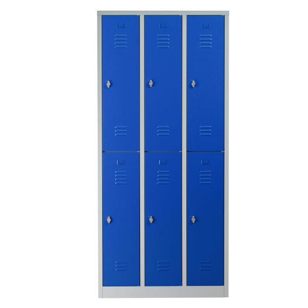 G-Office Gürkan WRC.6(3.2).19590 Doppelstöckiger Garderobenschrank, 195 x 90 x 50 cm (HxBxT), 7035 Lichtgrau, 5010 Enzianblau, Drehriegel