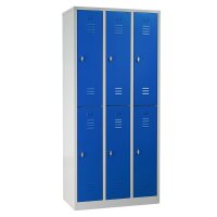 G-Office Gürkan WRC.6(3.2).19590 Doppelstöckiger Garderobenschrank, 195 x 90 x 50 cm (HxBxT), 7035 Lichtgrau, 5010 Enzianblau, Drehriegel