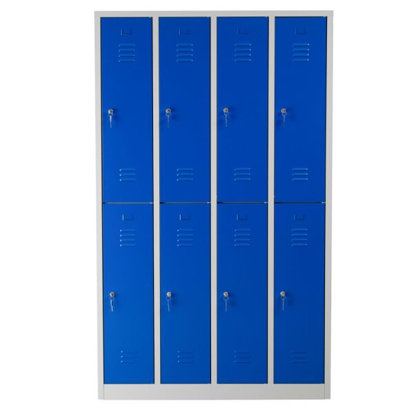 G-Office Gürkan WRC.8(4.2).195117 Doppelstöckiger Garderobenschrank, 195 x 117 x 50 cm (HxBxT), 7035 Lichtgrau, 5010 Enzianblau, Zylinderschloss