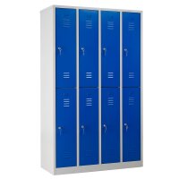 G-Office Gürkan WRC.8(4.2).195117 Doppelstöckiger Garderobenschrank, 195 x 117 x 50 cm (HxBxT), 7035 Lichtgrau, 5010 Enzianblau, Zylinderschloss