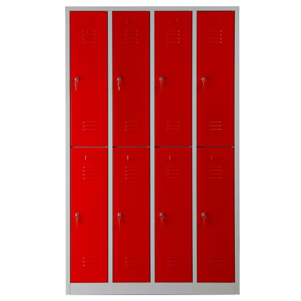G-Office Gürkan WRC.8(4.2).195117 Doppelstöckiger Garderobenschrank, 195 x 117 x 50 cm (HxBxT), 7035 Lichtgrau, 3000 Feuerrot, Zylinderschloss