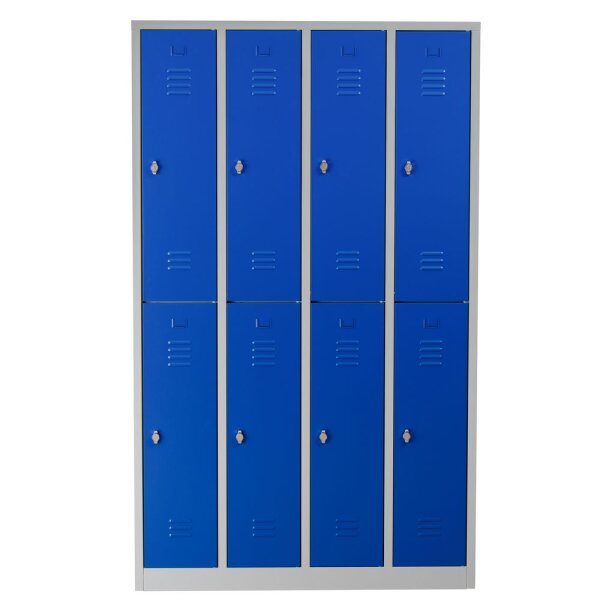 G-Office Gürkan WRC.8(4.2).195117 Doppelstöckiger Garderobenschrank, 195 x 117 x 50 cm (HxBxT), 7035 Lichtgrau, 5010 Enzianblau, Drehriegel