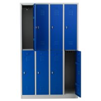 G-Office Gürkan WRC.8(4.2).195117 Doppelstöckiger Garderobenschrank, 195 x 117 x 50 cm (HxBxT), 7035 Lichtgrau, 5010 Enzianblau, Drehriegel