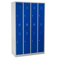 G-Office Gürkan WRC.8(4.2).195117 Doppelstöckiger Garderobenschrank, 195 x 117 x 50 cm (HxBxT), 7035 Lichtgrau, 5010 Enzianblau, Drehriegel