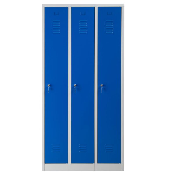 G-Office Gürkan WRC/3.1890 Durchgehender Garderobenschrank, 180 x 90 x 50 cm (HxBxT), 7035 Lichtgrau, 5010 Enzianblau, Zylinderschloss