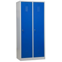 G-Office Gürkan WRD/2.1880 Garderobenschrank, 180 x 80 x 50 cm (HxBxT), 7035 Lichtgrau, 5010 Enzianblau, Zylinderschloss