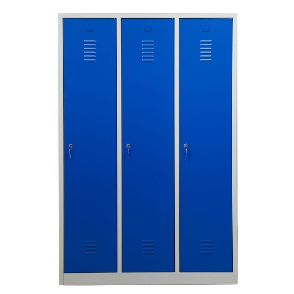 G-Office Gürkan WRD/3.18120 Garderobenschrank, 180 x 120 x 50 cm (HxBxT), 7035 Lichtgrau, 5010 Enzianblau, Zylinderschloss