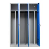 G-Office Gürkan WRD/3.18120 Garderobenschrank, 180 x 120 x 50 cm (HxBxT), 7035 Lichtgrau, 5010 Enzianblau, Zylinderschloss