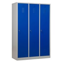 G-Office Gürkan WRD/3.18120 Garderobenschrank, 180 x 120 x 50 cm (HxBxT), 7035 Lichtgrau, 5010 Enzianblau, Zylinderschloss
